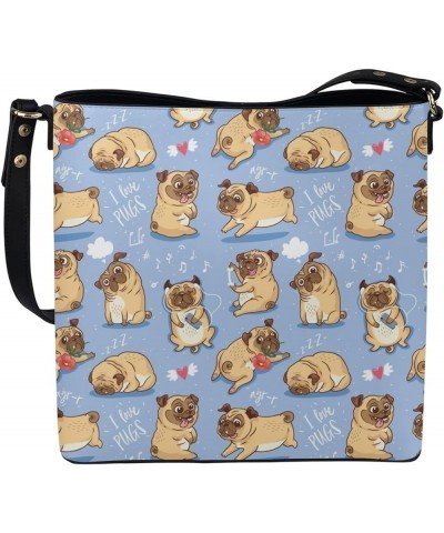 Hobo Bags for Women PU Leather Handbag Crossbody Bucket Tote Purse Ladies Shoulder Bags Funny Pugs $27.72 Totes