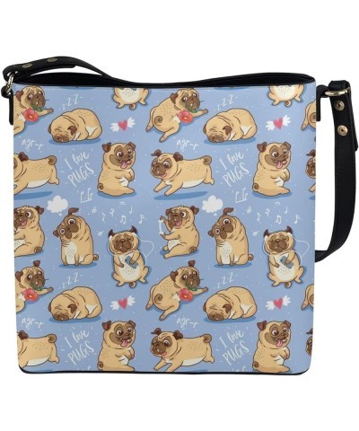 Hobo Bags for Women PU Leather Handbag Crossbody Bucket Tote Purse Ladies Shoulder Bags Funny Pugs $27.72 Totes