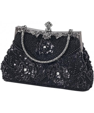 Evening Clutch Purse for Women - Crystal and Sequins Top Handle Bags - Elegant Crossbody Bag for Wedding Party Prom Black $12...