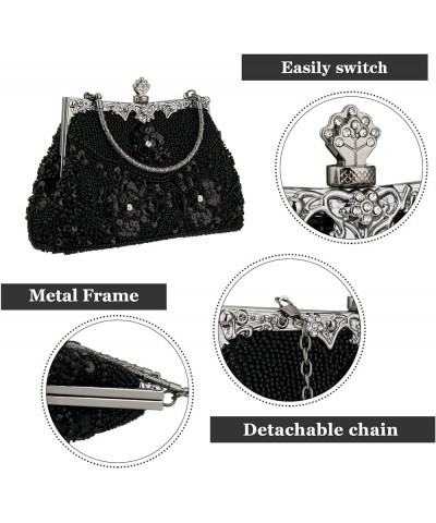 Evening Clutch Purse for Women - Crystal and Sequins Top Handle Bags - Elegant Crossbody Bag for Wedding Party Prom Black $12...