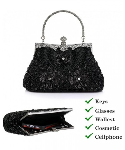 Evening Clutch Purse for Women - Crystal and Sequins Top Handle Bags - Elegant Crossbody Bag for Wedding Party Prom Black $12...