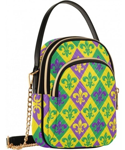 Mardi Gras Cell Phone Purse Purple Geen Yellow Fleur De Lis Zigzag Crossbody Handbag Durable Shoulder Bag Sturdy Travel Pouch...