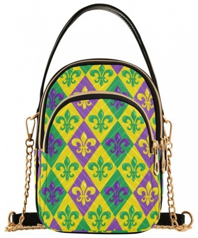 Mardi Gras Cell Phone Purse Purple Geen Yellow Fleur De Lis Zigzag Crossbody Handbag Durable Shoulder Bag Sturdy Travel Pouch...