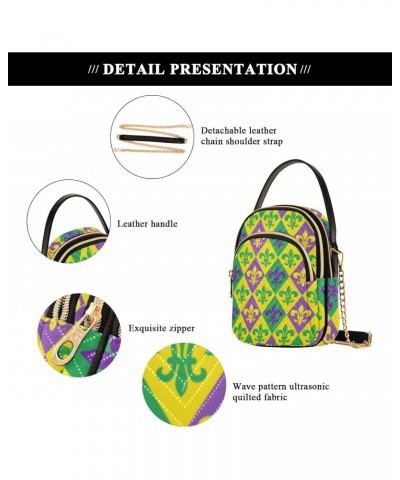 Mardi Gras Cell Phone Purse Purple Geen Yellow Fleur De Lis Zigzag Crossbody Handbag Durable Shoulder Bag Sturdy Travel Pouch...