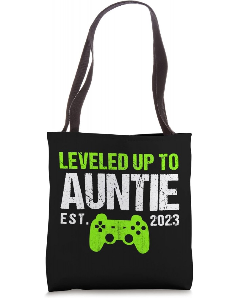 Leveled Up To Auntie Est 2023 - Funny New Aunt Gamer Vintage Tote Bag $11.00 Totes