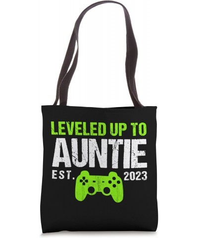 Leveled Up To Auntie Est 2023 - Funny New Aunt Gamer Vintage Tote Bag $11.00 Totes