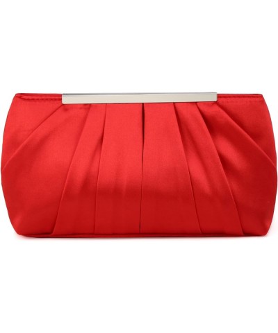 Elegant Evening Clutch Pleated Satin Bridal Purse Party Prom Banquet Handbag Shoulder Bag Red $10.32 Evening Bags