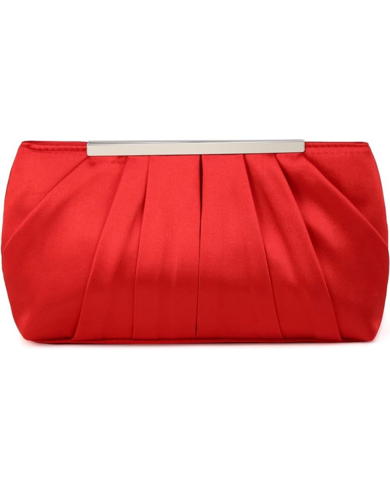 Elegant Evening Clutch Pleated Satin Bridal Purse Party Prom Banquet Handbag Shoulder Bag Red $10.32 Evening Bags