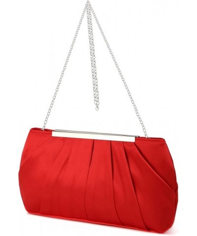 Elegant Evening Clutch Pleated Satin Bridal Purse Party Prom Banquet Handbag Shoulder Bag Red $10.32 Evening Bags