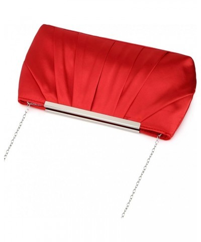 Elegant Evening Clutch Pleated Satin Bridal Purse Party Prom Banquet Handbag Shoulder Bag Red $10.32 Evening Bags