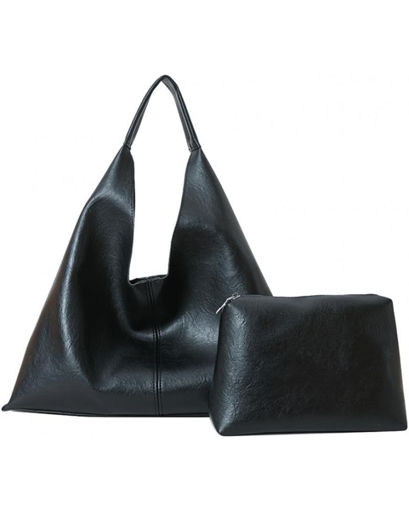 Tote Bags for Women Vegan Leather 2pcs Top Handle Satchel Purse Oversized Shoulder Handbag Hobo Bags Black $16.94 Totes