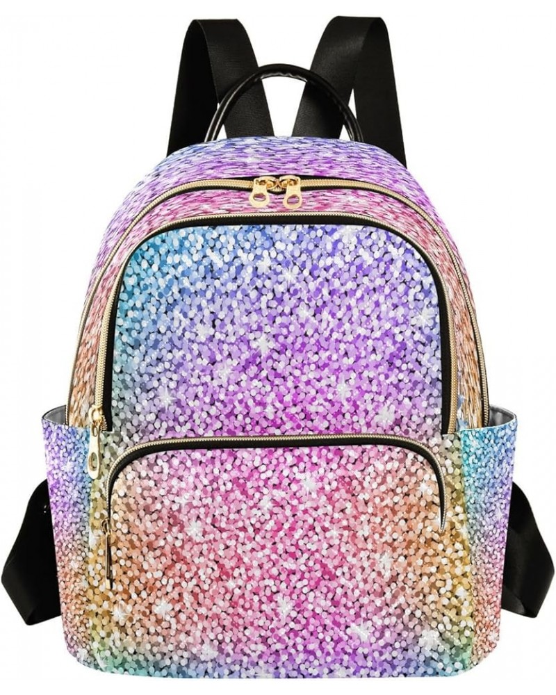 Backpack Purse for Women Multicolor Glitter Rainbow, Mini Fashion Backpack Lightweight Casual Daypack Shoulder Bag Travel Bac...