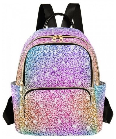 Backpack Purse for Women Multicolor Glitter Rainbow, Mini Fashion Backpack Lightweight Casual Daypack Shoulder Bag Travel Bac...