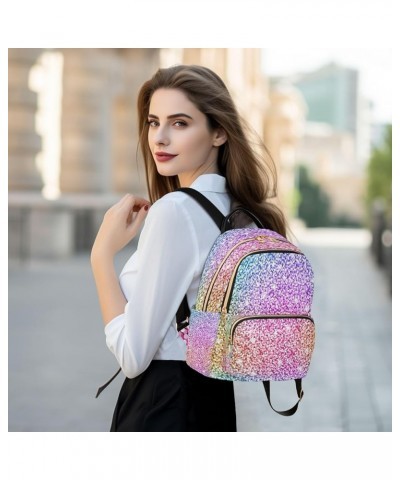 Backpack Purse for Women Multicolor Glitter Rainbow, Mini Fashion Backpack Lightweight Casual Daypack Shoulder Bag Travel Bac...