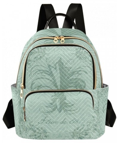 Mardi Gras Women Backpack Green Watercolor Fleur De Lis Retro Travel Bag Compact Daily Bag Medium $16.73 Backpacks