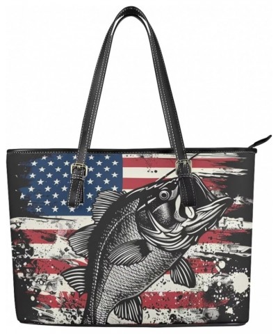 Womens Handbags PU Leather Top-handle Work Purse Large Capacity Zipper Satchel Shoulder Bag Bass Fish American Flag $22.25 Ha...