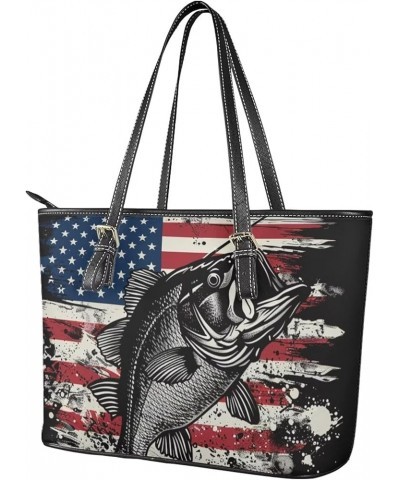 Womens Handbags PU Leather Top-handle Work Purse Large Capacity Zipper Satchel Shoulder Bag Bass Fish American Flag $22.25 Ha...