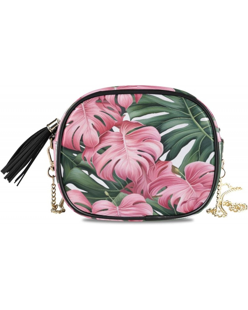 Crossbody Purse Small Crossbody Bags Shoulder Handbags Pink Green Leaves for Women $11.50 Shoulder Bags