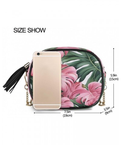 Crossbody Purse Small Crossbody Bags Shoulder Handbags Pink Green Leaves for Women $11.50 Shoulder Bags