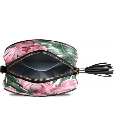 Crossbody Purse Small Crossbody Bags Shoulder Handbags Pink Green Leaves for Women $11.50 Shoulder Bags