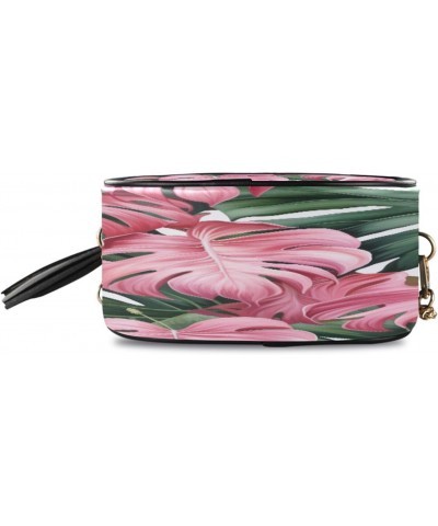 Crossbody Purse Small Crossbody Bags Shoulder Handbags Pink Green Leaves for Women $11.50 Shoulder Bags