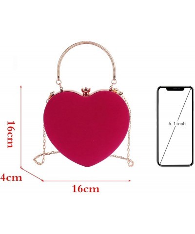 Women Exquisite Heart Shape Evening Clutch Velvet Tote Handbag Chain Shoulder Bag Rose $12.61 Evening Bags