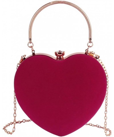 Women Exquisite Heart Shape Evening Clutch Velvet Tote Handbag Chain Shoulder Bag Rose $12.61 Evening Bags