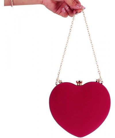 Women Exquisite Heart Shape Evening Clutch Velvet Tote Handbag Chain Shoulder Bag Rose $12.61 Evening Bags