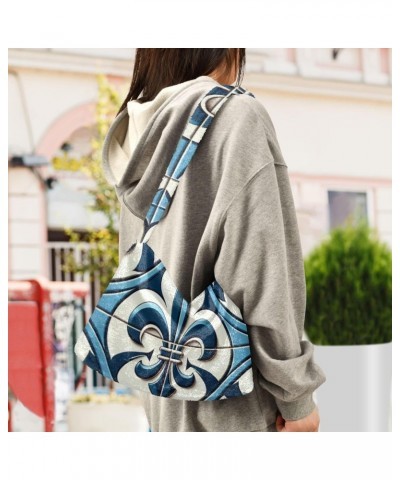 Ladies Soft Plush Underarm Bag Fleur-de-lis-blue Fluffy Shoulder Bag Women Furry Purse Handbag $13.12 Shoulder Bags