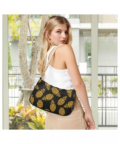 Yellow Fruits Pineapples Shoulder Bag for Women Fabric Crescent Handbag with Zipper Chain Clutch Purses for Travel Party Conc...