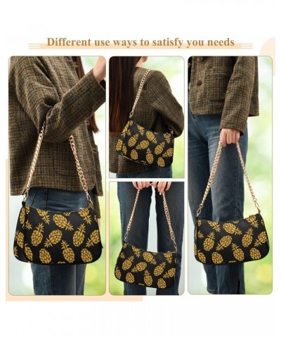 Yellow Fruits Pineapples Shoulder Bag for Women Fabric Crescent Handbag with Zipper Chain Clutch Purses for Travel Party Conc...