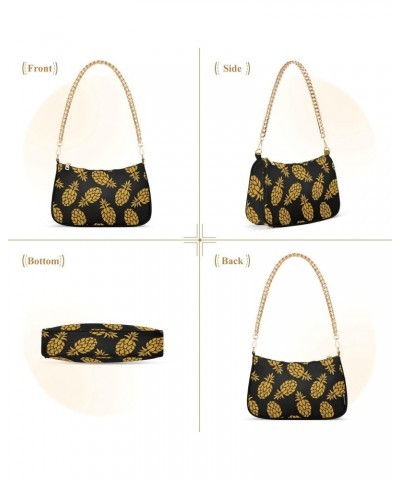 Yellow Fruits Pineapples Shoulder Bag for Women Fabric Crescent Handbag with Zipper Chain Clutch Purses for Travel Party Conc...