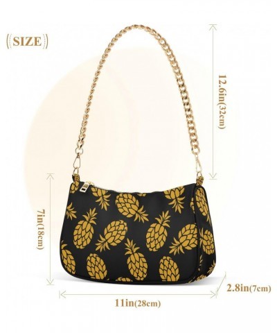 Yellow Fruits Pineapples Shoulder Bag for Women Fabric Crescent Handbag with Zipper Chain Clutch Purses for Travel Party Conc...