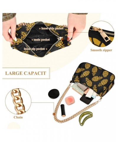 Yellow Fruits Pineapples Shoulder Bag for Women Fabric Crescent Handbag with Zipper Chain Clutch Purses for Travel Party Conc...