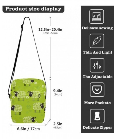 Green Sheeps Small Crossbody Sling Bag for Women Men, Zipper Closure Messenger Bags Purse with Card Phone Passport Compartmen...