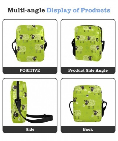 Green Sheeps Small Crossbody Sling Bag for Women Men, Zipper Closure Messenger Bags Purse with Card Phone Passport Compartmen...