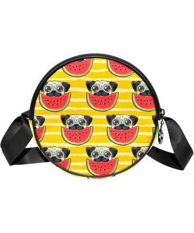 Cute Puppy Eat Watermelon Crossbody Bag for Women Teen Girls Round Canvas Shoulder Bag Purse Tote Handbag Bag $11.96 Totes