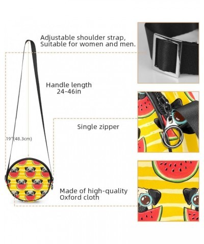 Cute Puppy Eat Watermelon Crossbody Bag for Women Teen Girls Round Canvas Shoulder Bag Purse Tote Handbag Bag $11.96 Totes