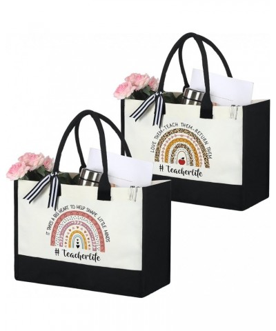 2 Pcs Teacher Appreciation Gifts Women Canvas Tote Bag Graduation Teacher Gifts(Best Teacher) Teacher Life $14.74 Totes