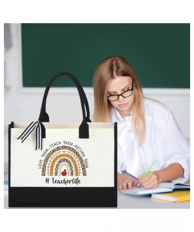 2 Pcs Teacher Appreciation Gifts Women Canvas Tote Bag Graduation Teacher Gifts(Best Teacher) Teacher Life $14.74 Totes