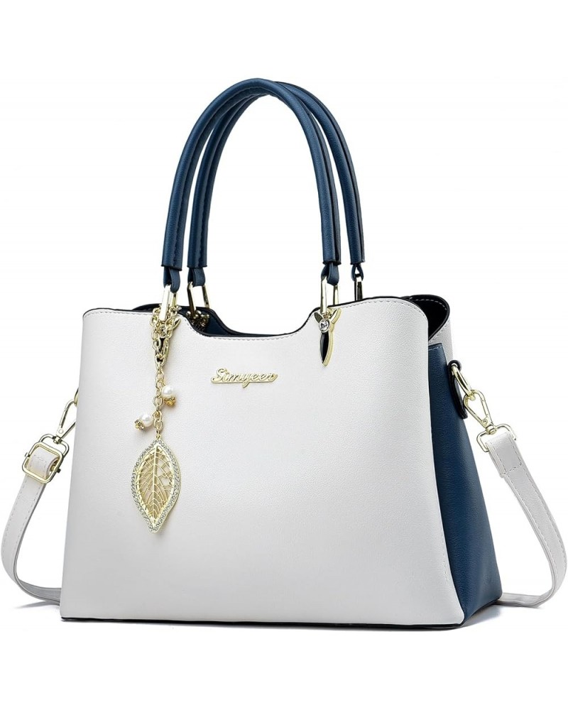 Satchel Purses and Handbags for Women PU Leather Tote Top Handle Shoulder Bags Ladies Crossbody Bags Zm White Blue $13.92 Totes