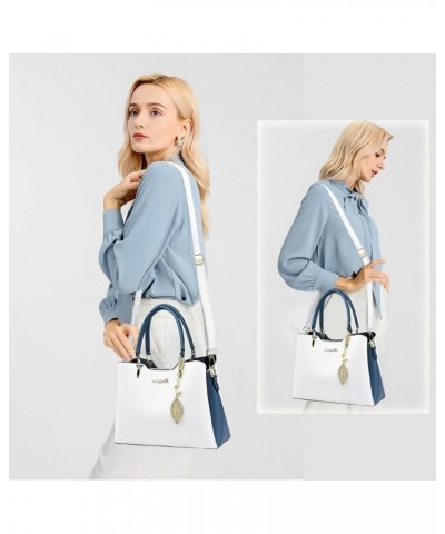 Satchel Purses and Handbags for Women PU Leather Tote Top Handle Shoulder Bags Ladies Crossbody Bags Zm White Blue $13.92 Totes