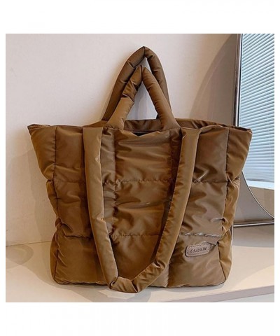 Women Quilted Shoulr Bag Lar ity Padd Satchel Bag Crossbody Bags Litweit Padding Puff Tote Bag Brown $15.01 Totes