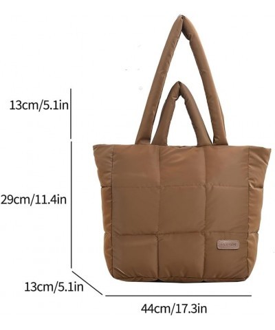 Women Quilted Shoulr Bag Lar ity Padd Satchel Bag Crossbody Bags Litweit Padding Puff Tote Bag Brown $15.01 Totes