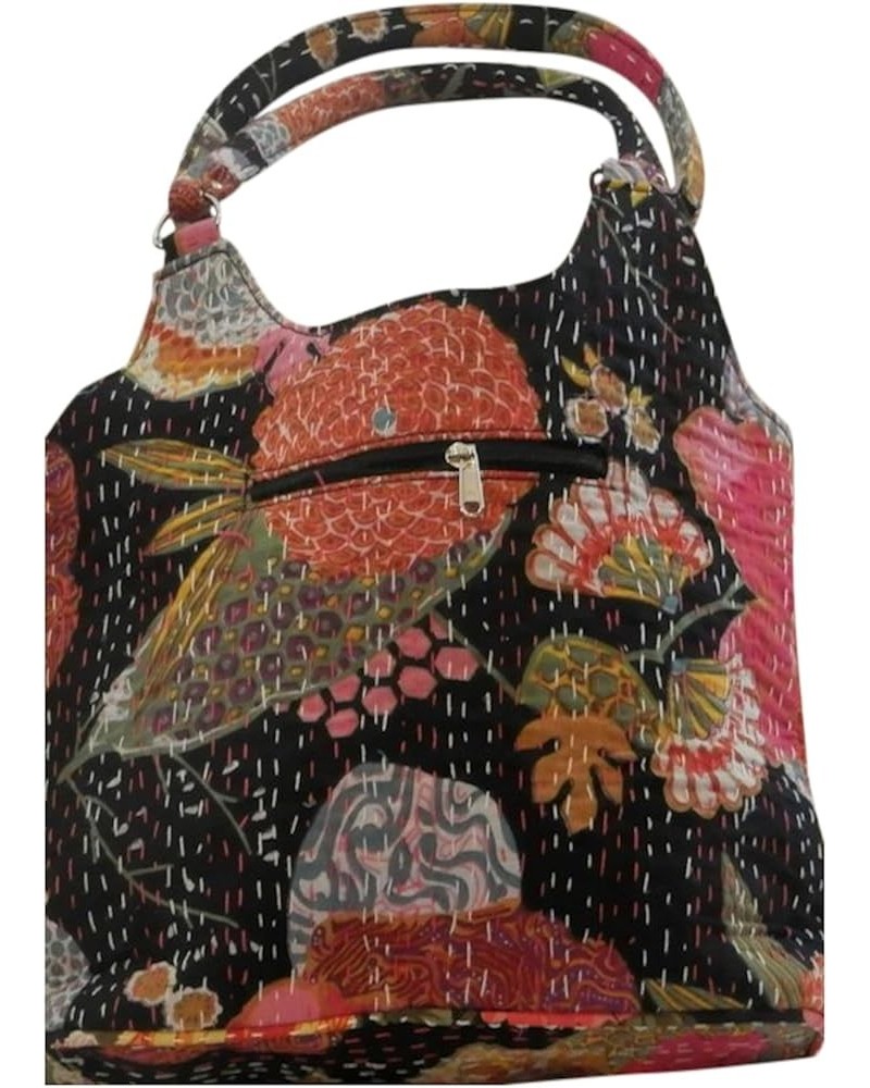 Handbag Shoulder Bag Tropical Kantha Shopping Bag Beach Bag Black $20.25 Shoulder Bags