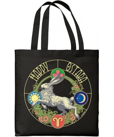 Happy Ostara Spring Equinox Celebration Canvas Tote Bag Full Black $10.12 Totes