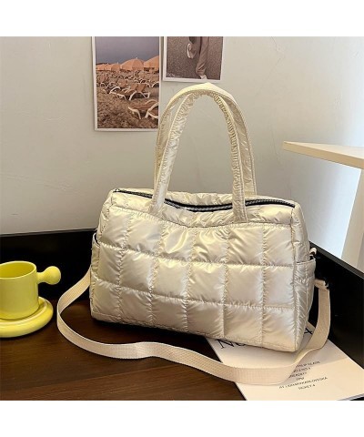 Women Puffer Shoulder Bag Nylon Padded Tote Bag Stylish Crossbody Bag with Wide Adjustable Strap White $17.15 Shoulder Bags