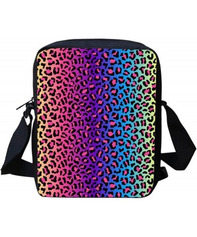 Women Men Small Crossbody Bag Messenger Purse for Traveling Shopping Rainbow Leopard Print $10.50 Crossbody Bags