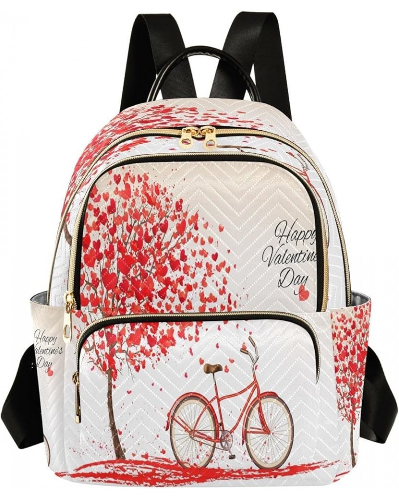 Valentine's Day Heart Bike Pink Women Backpack Purse Ladies Fashion Shoulder Bag Daypack Travel Bag 10L Medium $15.75 Backpacks