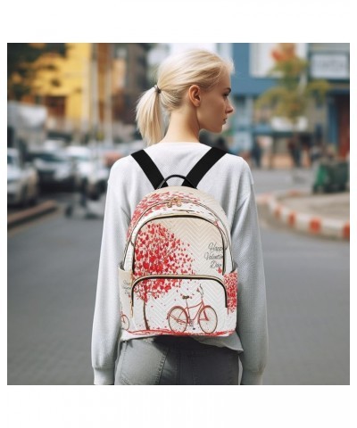 Valentine's Day Heart Bike Pink Women Backpack Purse Ladies Fashion Shoulder Bag Daypack Travel Bag 10L Medium $15.75 Backpacks